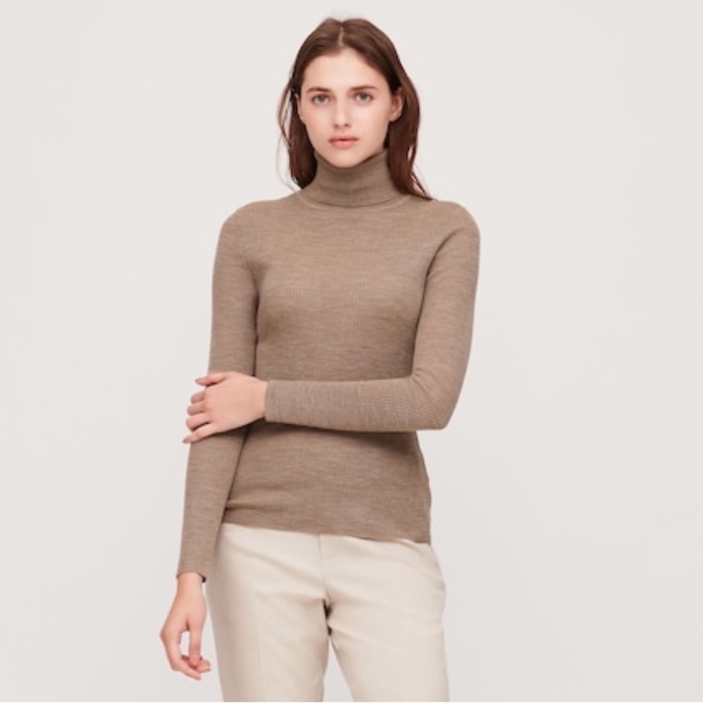Taupe Uniqlo Merino Turtleneck